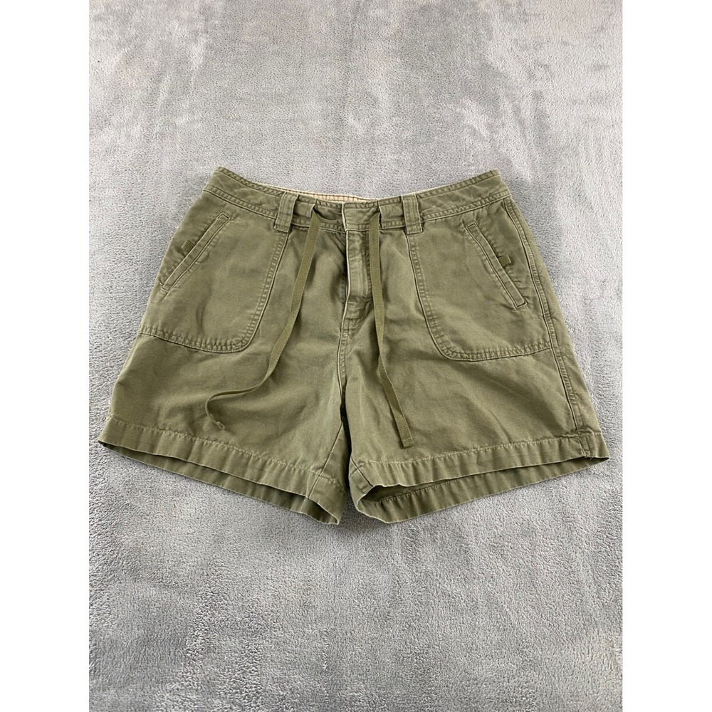 St Johns Bay Olive Green Cotton Utility Shorts Drawstring Waist Womens 12